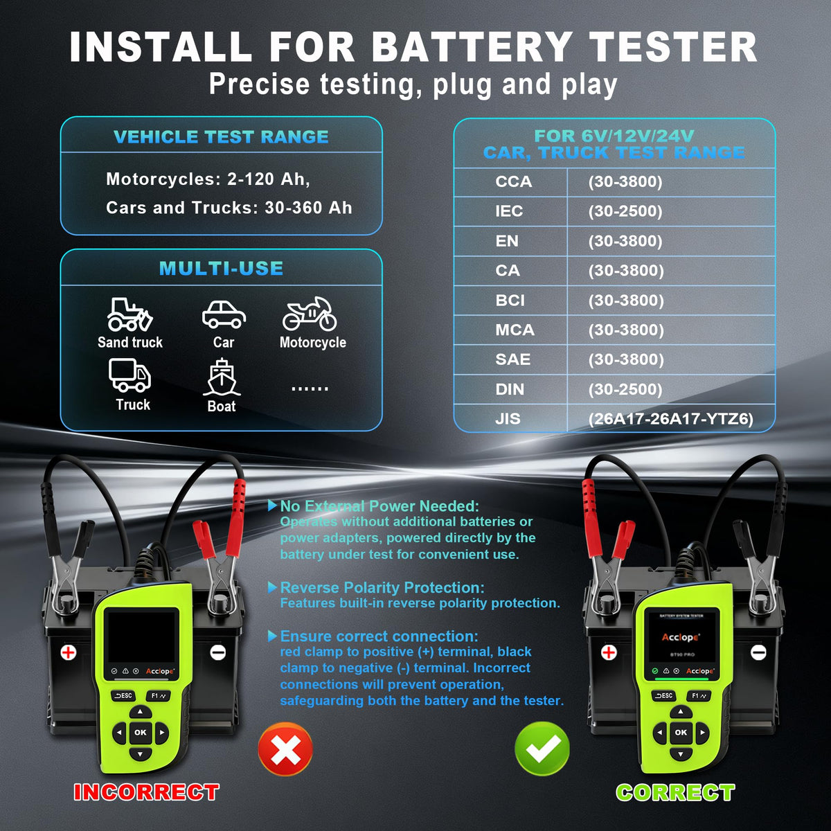 BT90 PRO 6V/12V/24V Digital Battery Tester & Analyzer