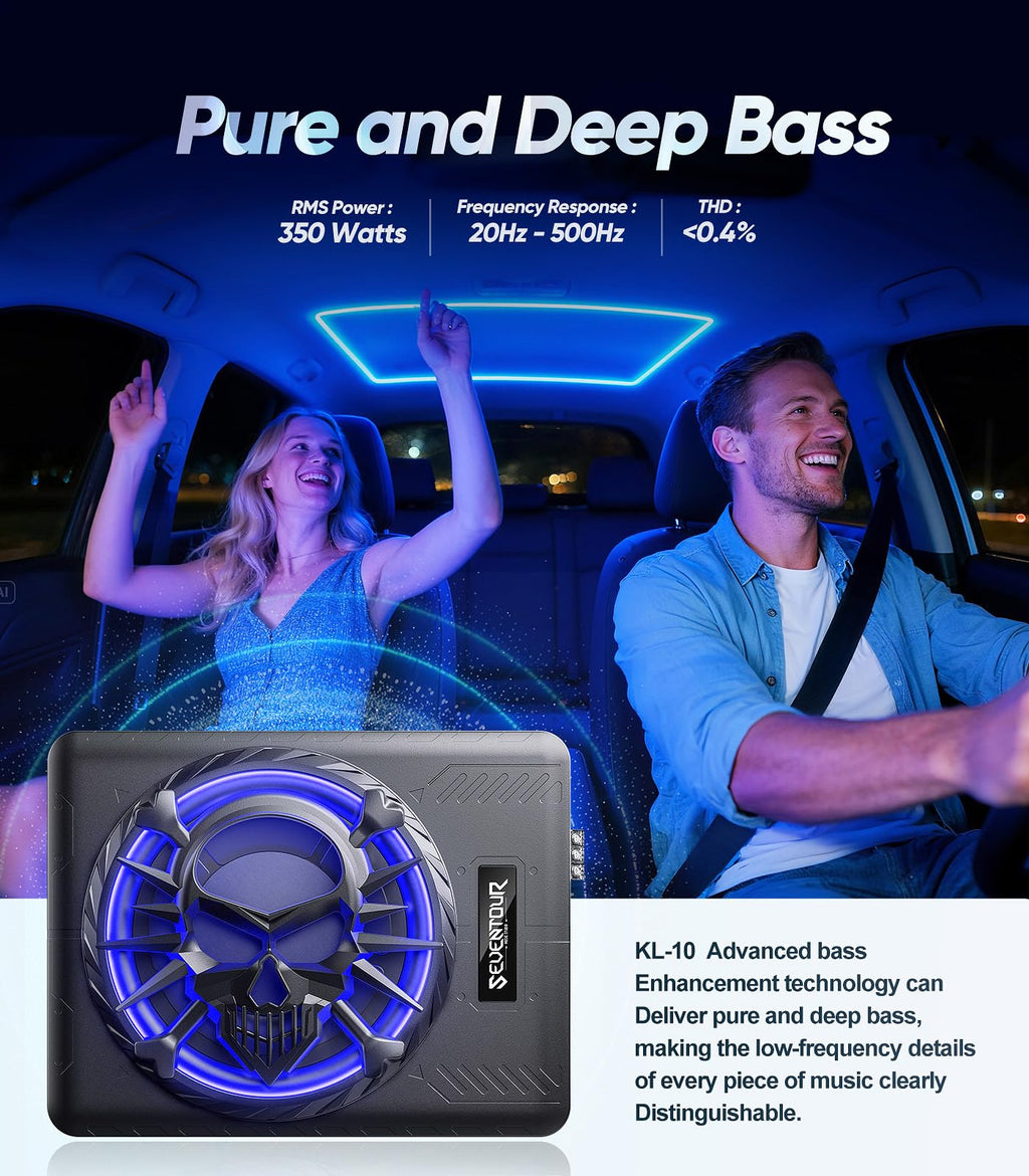 Seventour 10-Inch 1200W Slim Under-Seat Powered Subwoofer