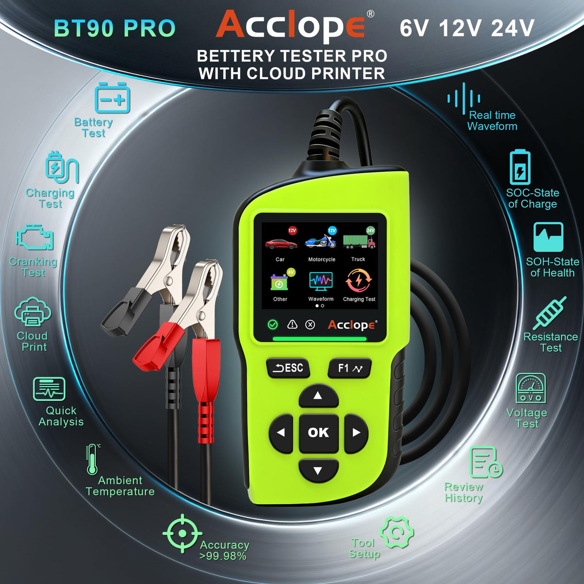 BT90 PRO 6V/12V/24V Digital Battery Tester & Analyzer