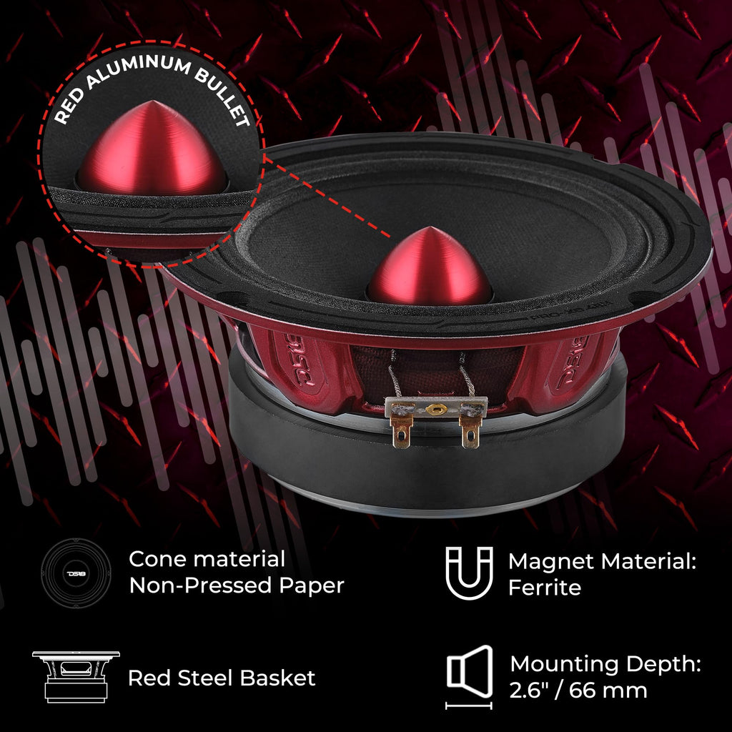 DS18 PRO-X6.4BM 6.5-Inch 250W RMS Midrange Speakers Pair