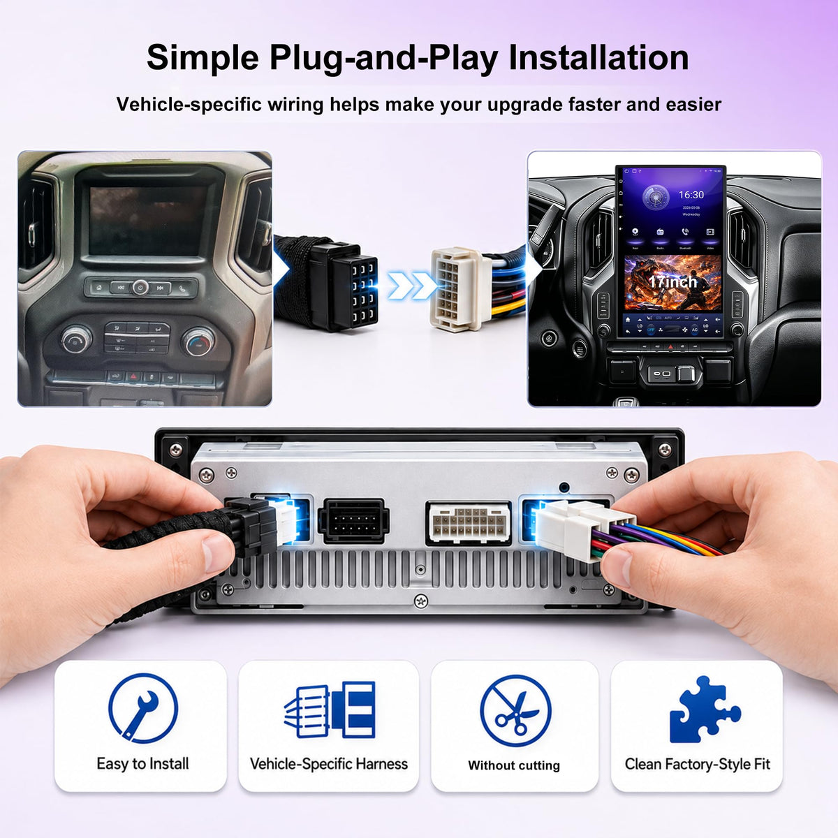 17-Inch Android 14 T-Style Stereo for GMC Sierra & Silverado