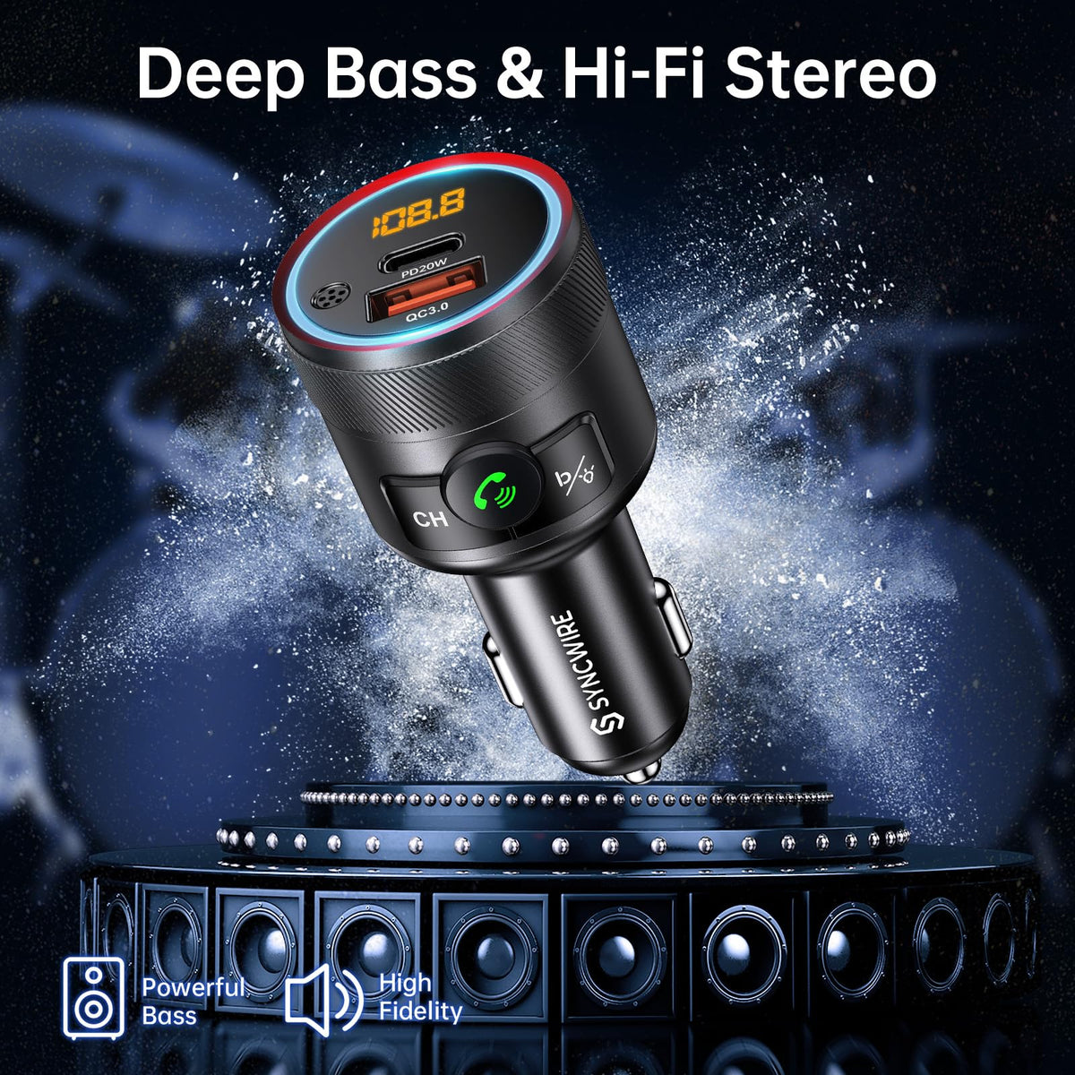 Syncwire Bluetooth 5.4 FM Transmitter for Car Audio