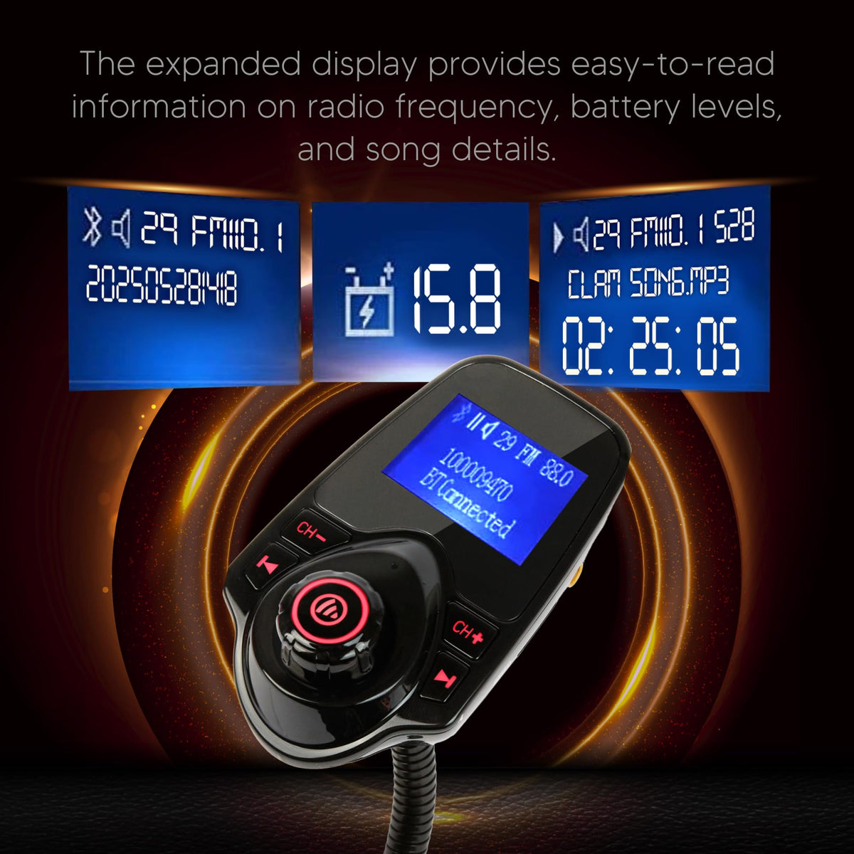 Bluetooth FM Transmitter & Car Audio Adapter - Black