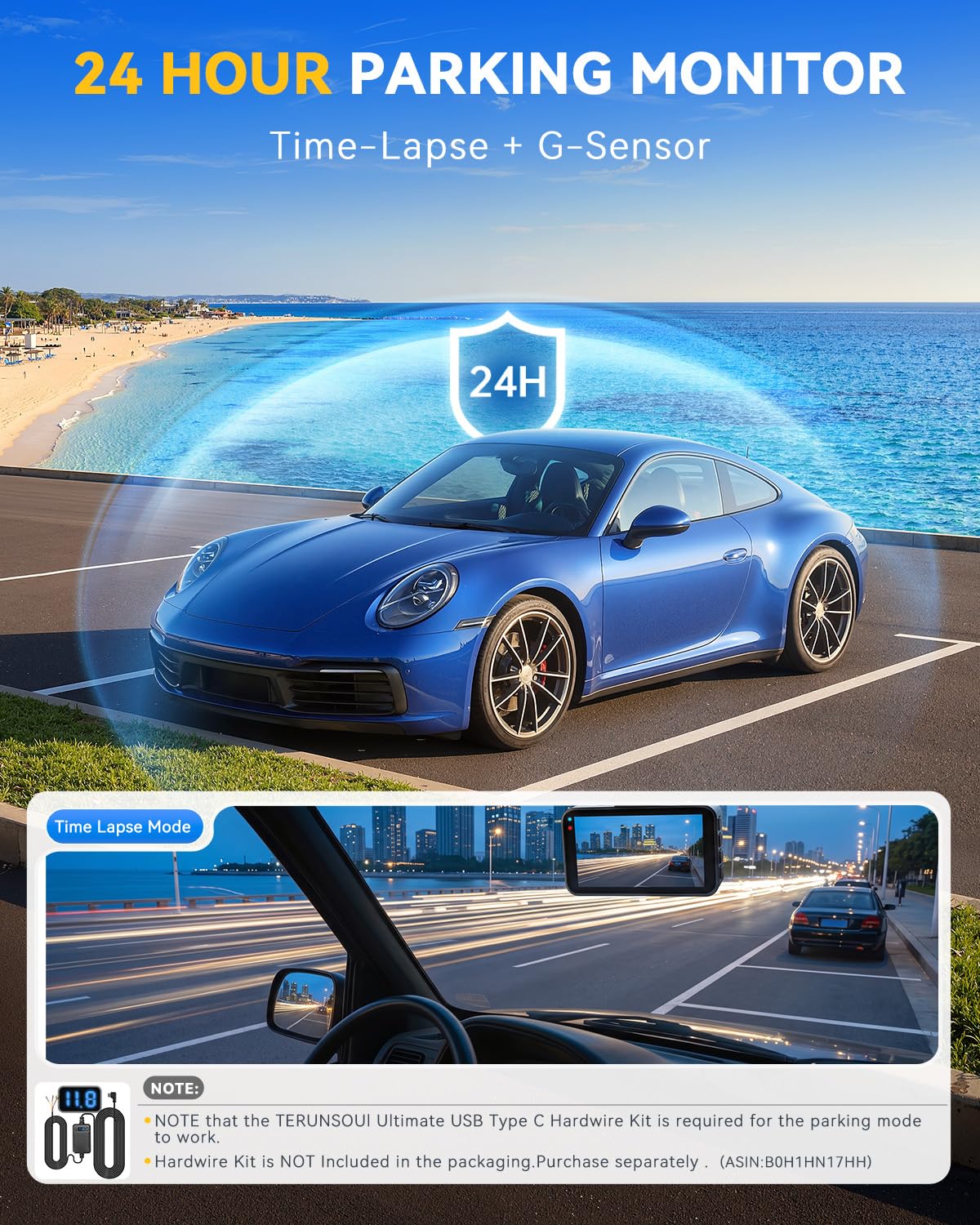 Terunsoul 4K+4K Dual Dash Cam with WiFi 6 & 128GB Card