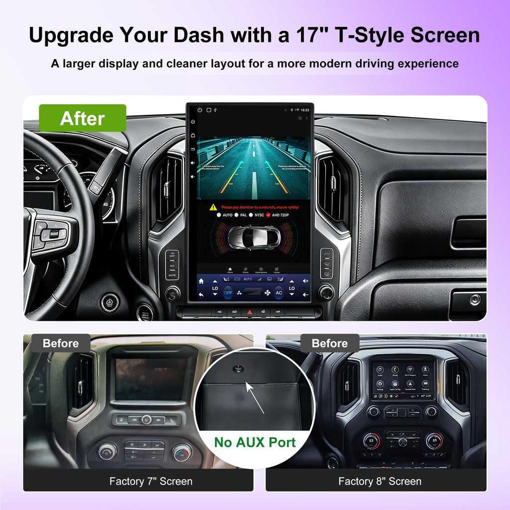 17-Inch Android 14 T-Style Stereo for GMC Sierra & Silverado