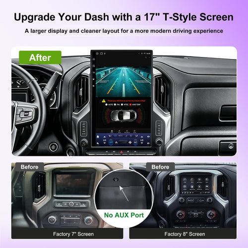 17-Inch Android 14 T-Style Stereo for GMC Sierra & Silverado