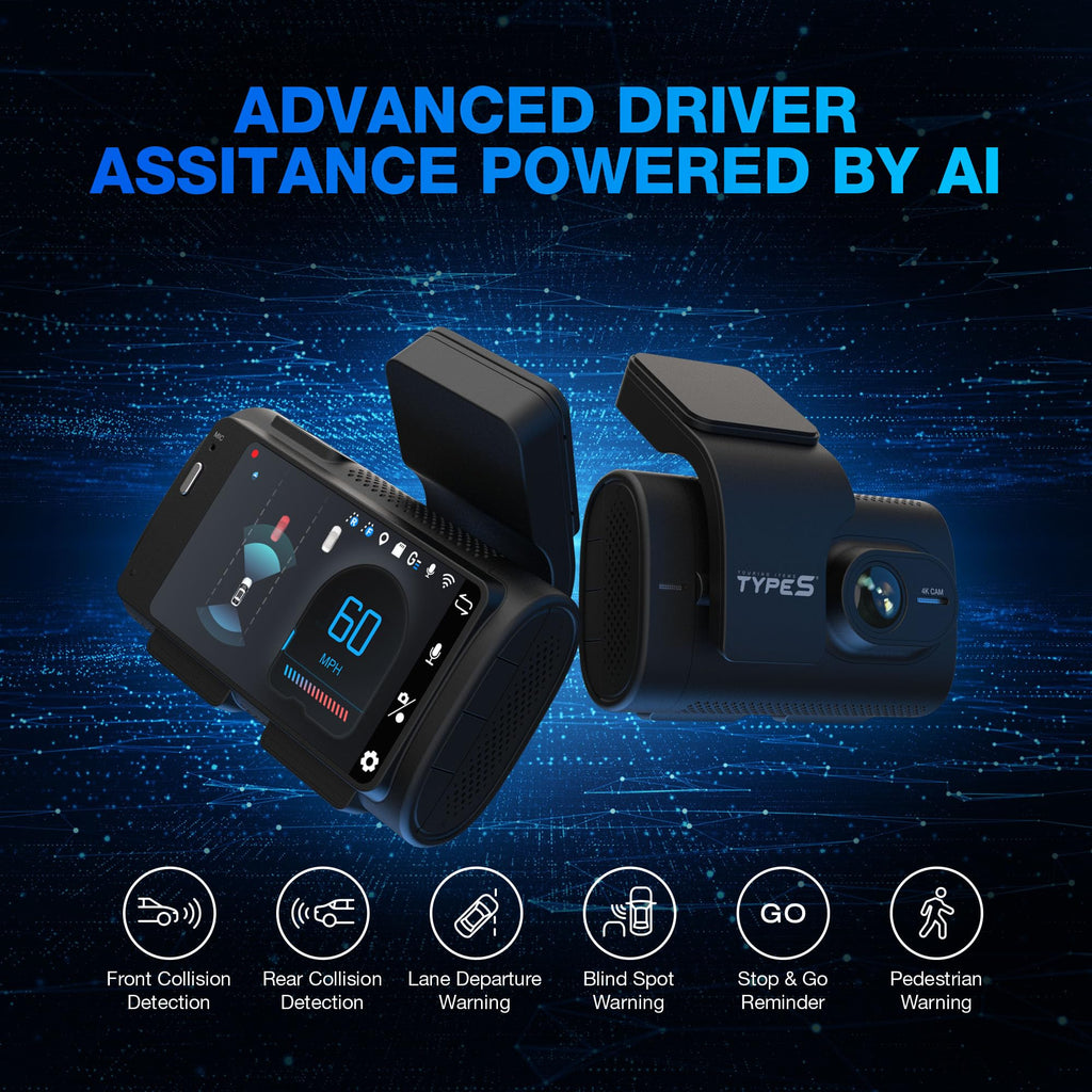 Type S 1440p AI ADAS Dual Dash Cam with Collision Alerts