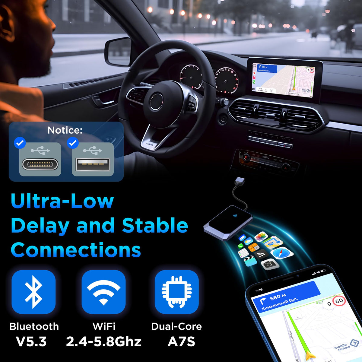 Aswoema Wireless Android Auto Adapter with Instant Connection