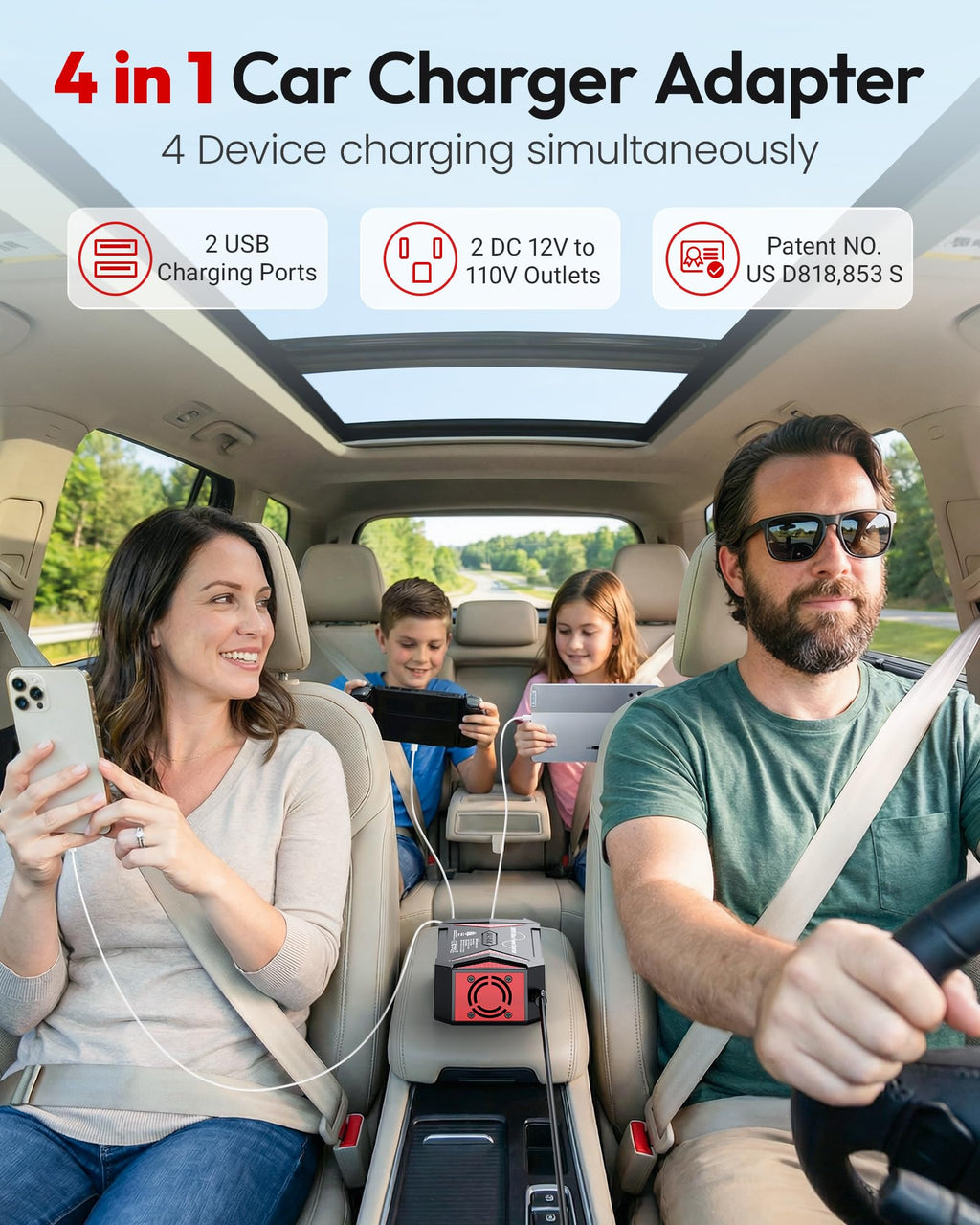BESTEK 300W Pure Sine Wave Car Power Inverter with Dual USB