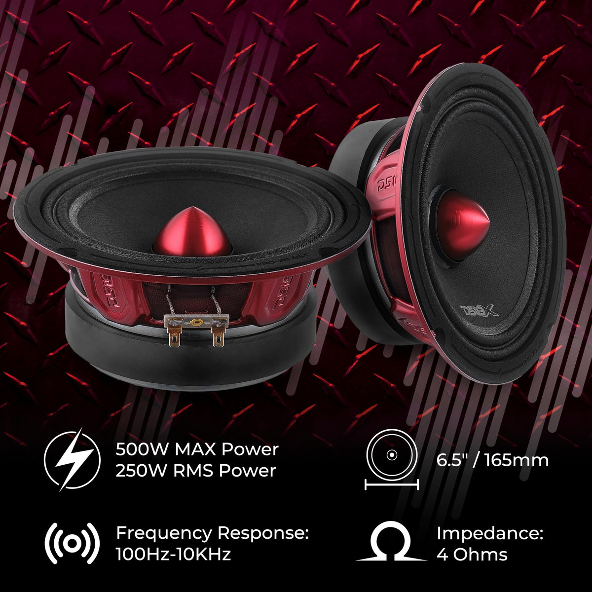 DS18 PRO-X6.4BM 6.5-Inch 250W RMS Midrange Speakers Pair