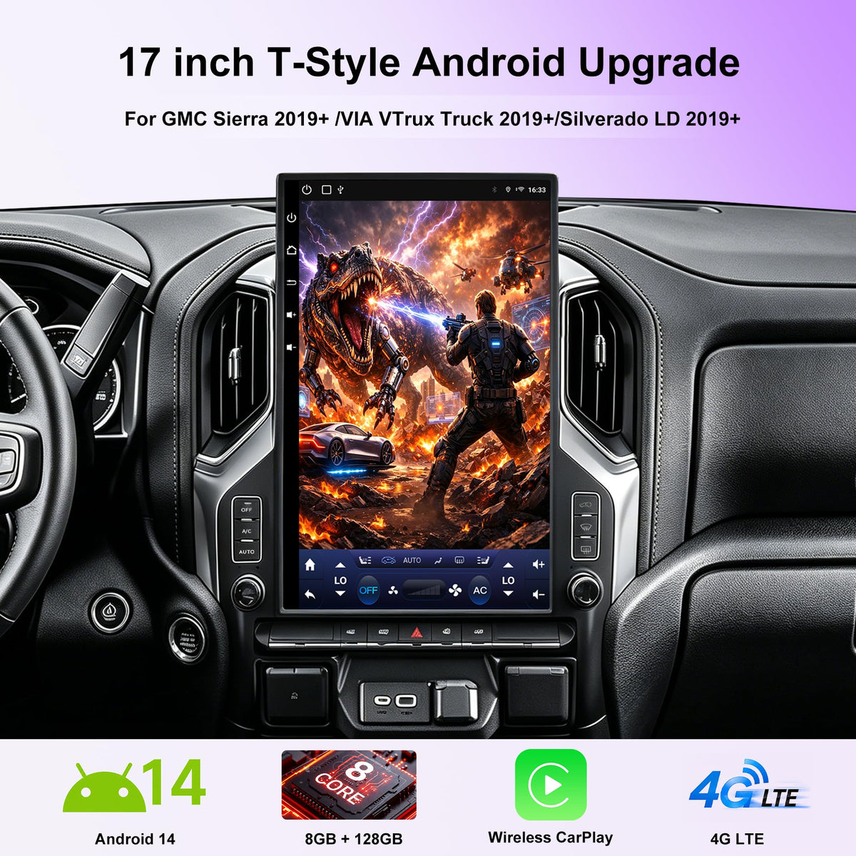 17-Inch Android 14 T-Style Stereo for GMC Sierra & Silverado